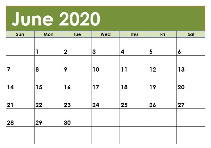 Cute June 2020 Calendar