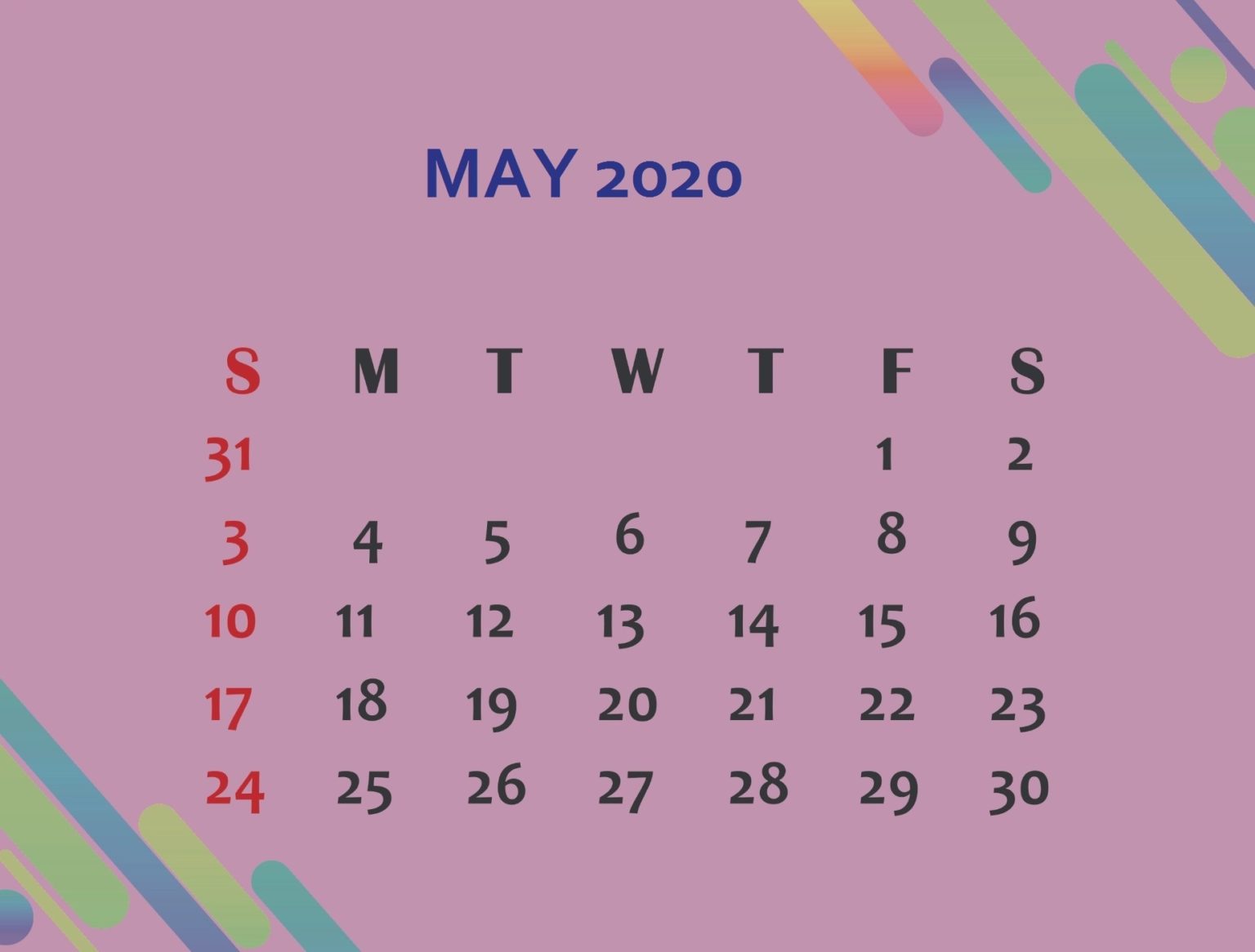 Cute May 2020 Calendar Schedule a Reminder For You Free Printable