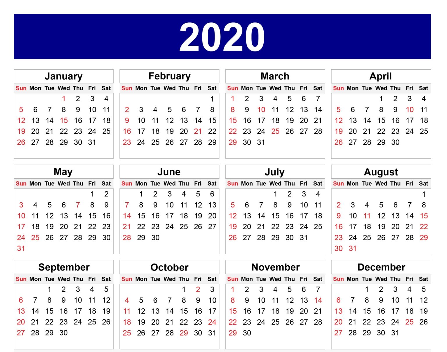 USA Federal and State 2020 Calendar With Holidays | Free Printable Calendar