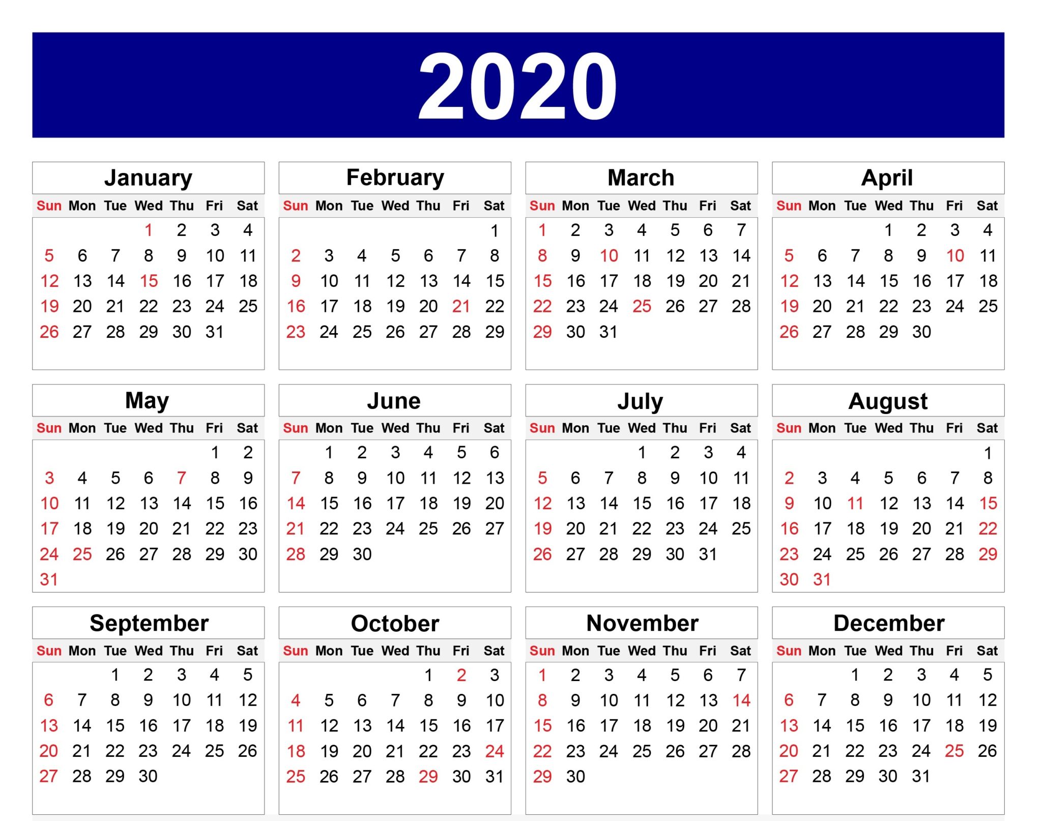 Usa Federal And State 2020 Calendar With Holidays Free Printable Calendar
