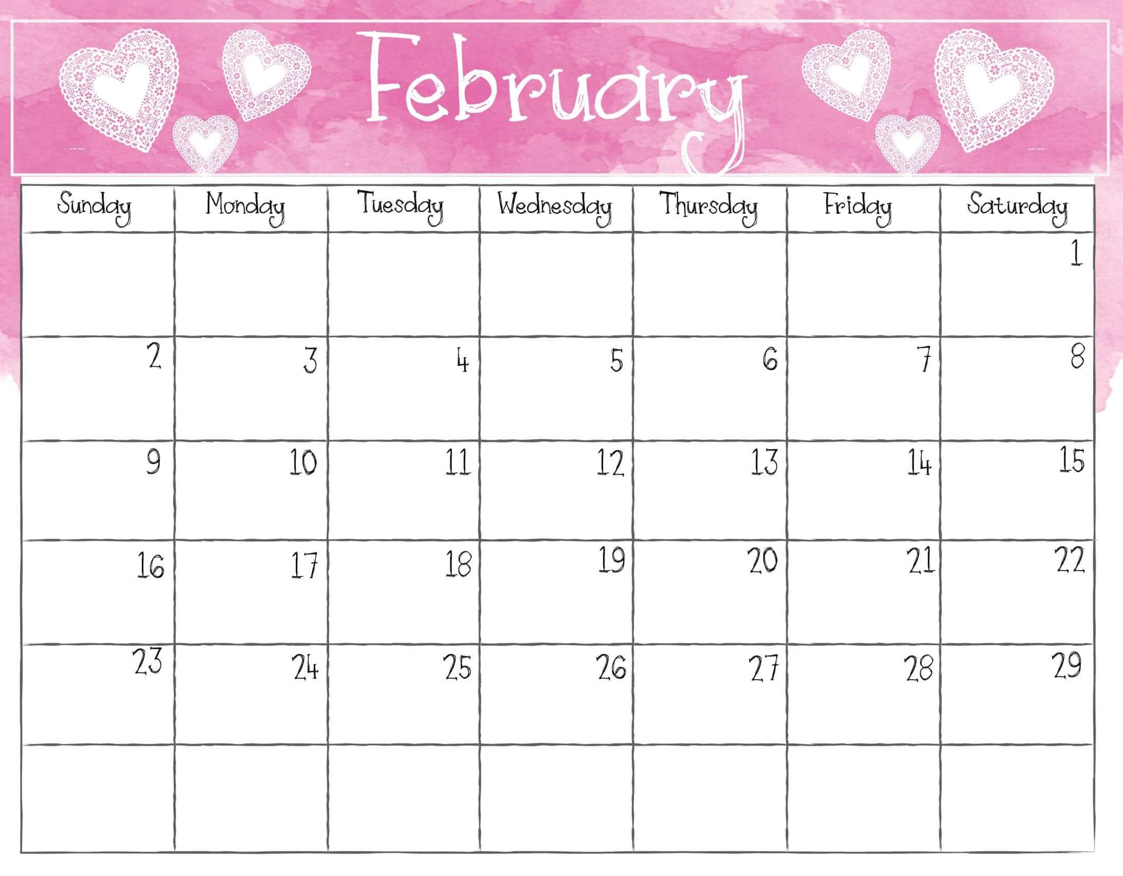Free Printable Calendar Templates February 2018