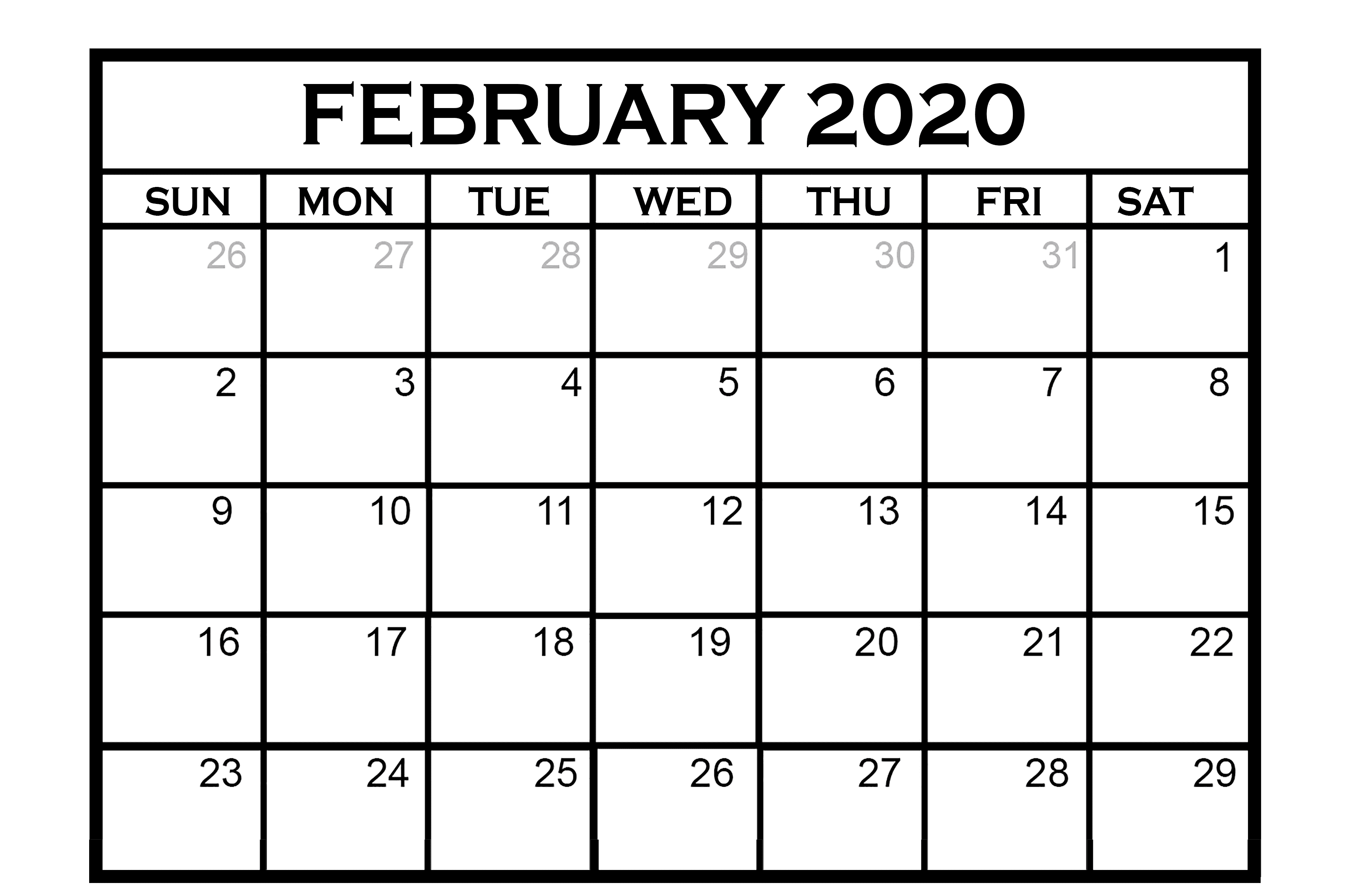 Calendar February 2020 Printable - Printable Word Searches