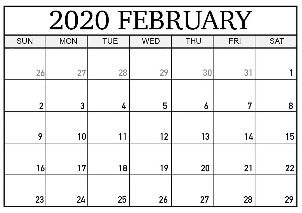 February 2020 Calendar Printable