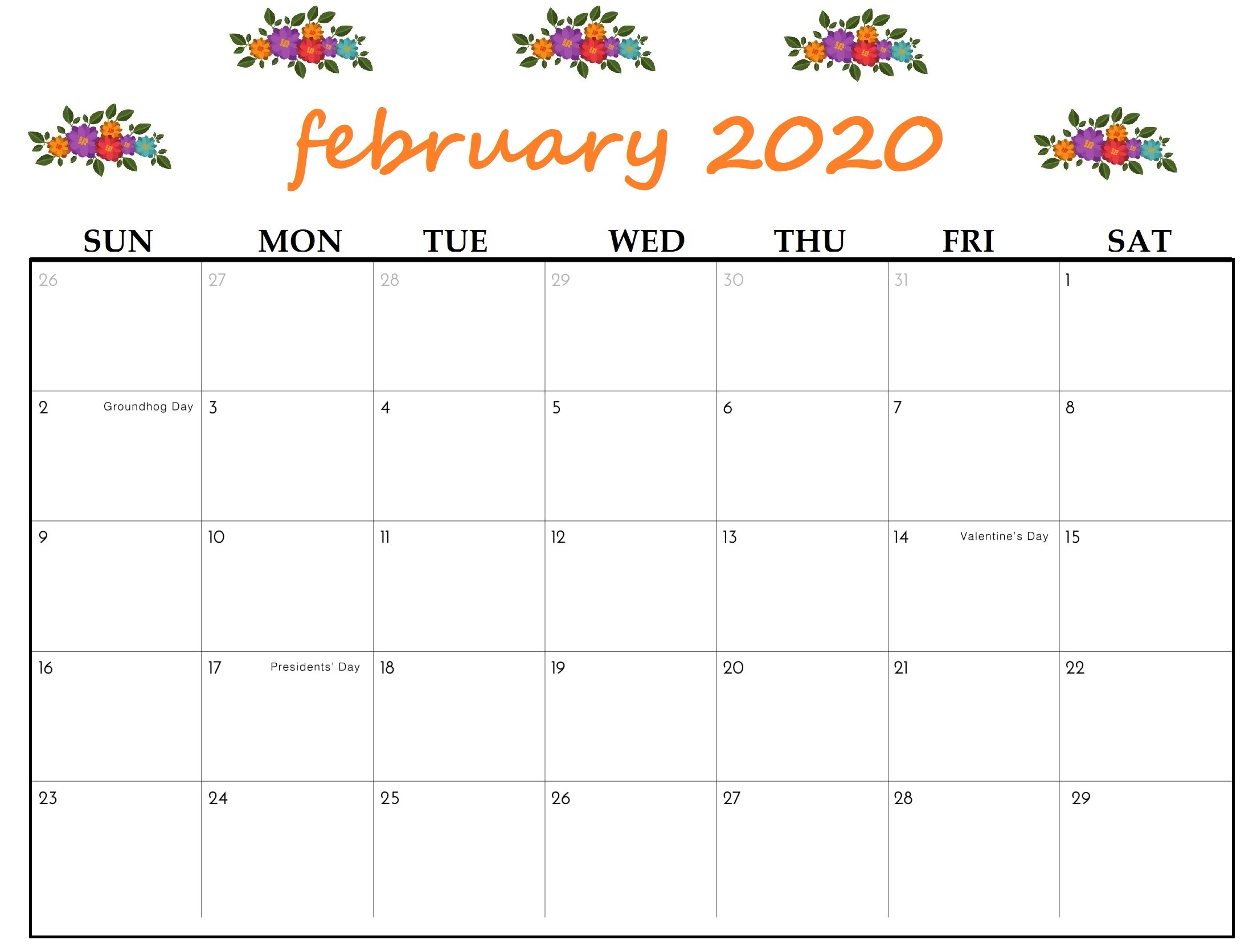 February 2020 Calendar PDF, Excel Sheet | Free Printable ...