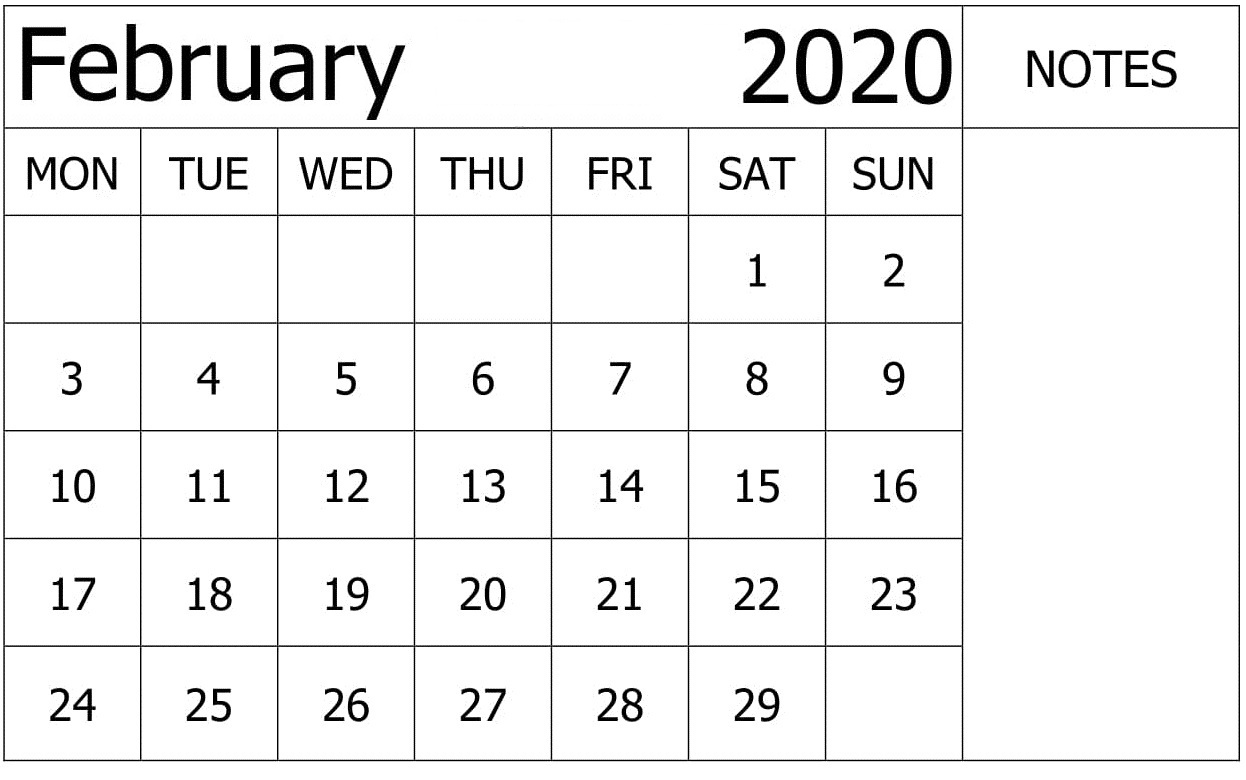 February 2020 Calendar Template Unique