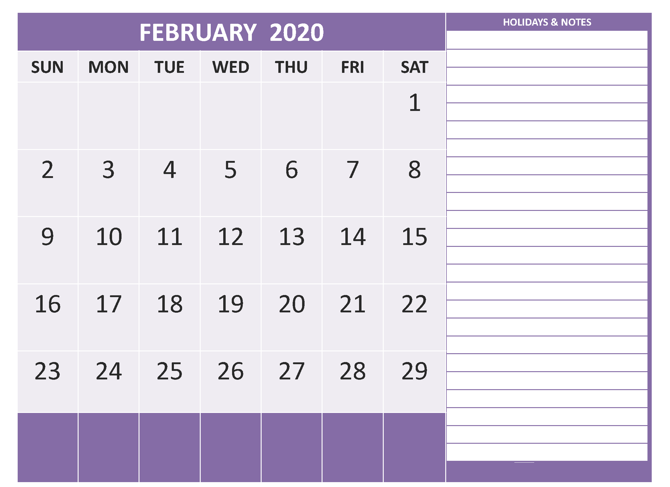 February 2020 Calendar With US Australia Canada Holidays