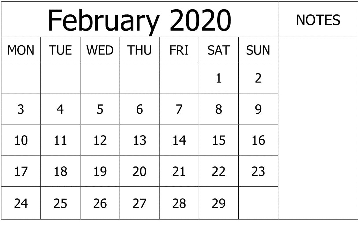 Printable February 2020 Calendar PDF Wallpaper | Free Printable Calendar