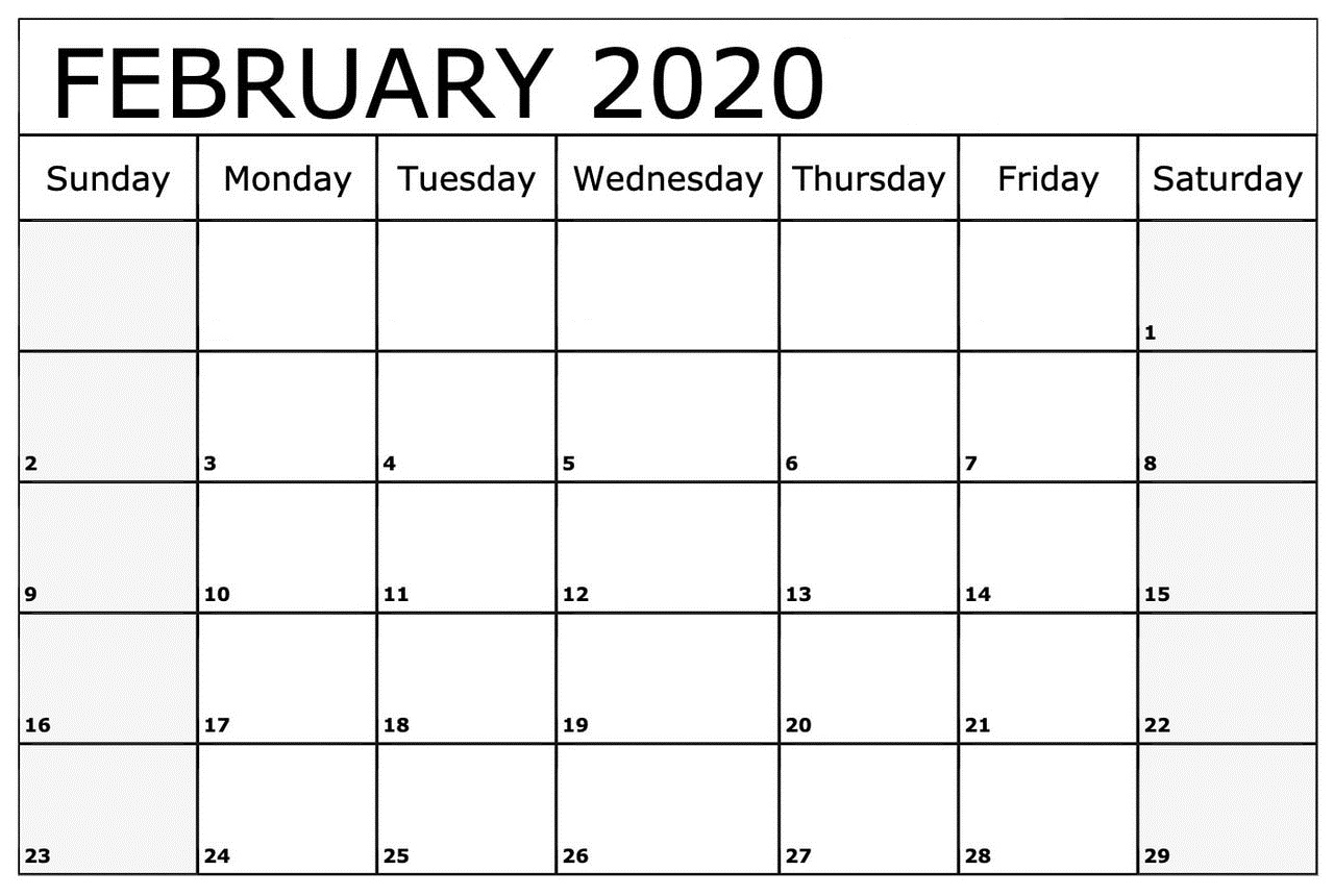 February 2020 Calendar PDF, Excel Sheet | Free Printable Calendar