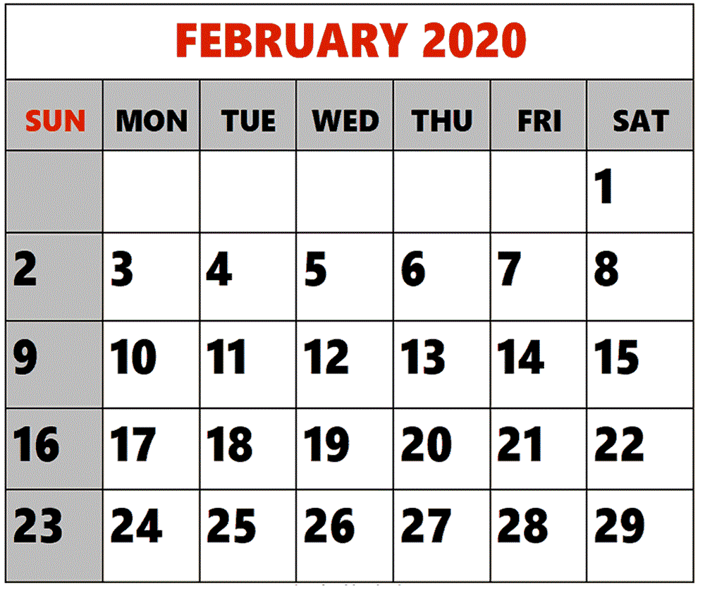 February 2020 Calendar PDF, Excel Sheet | Free Printable Calendar