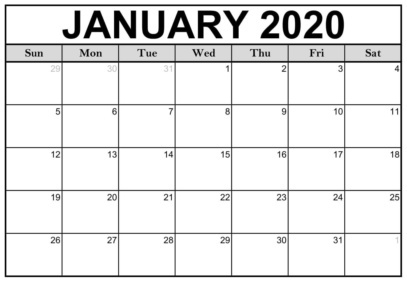 January 2020 Calendar PDF In Large Size Paper Sheet | Free Printable ...