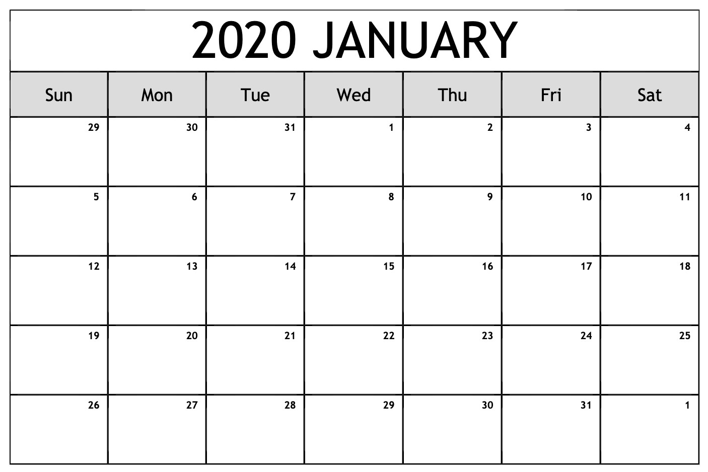 January 2020 Planner Calendar Excel