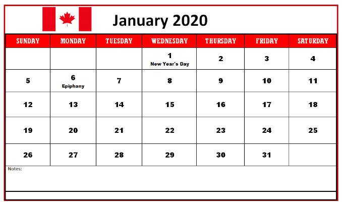 January Calendar 2020 Print