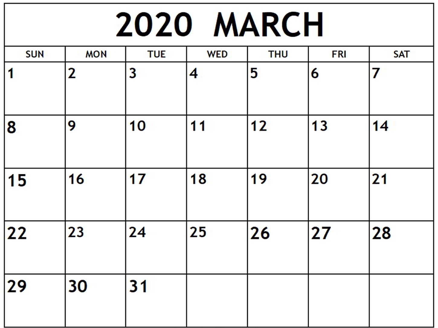 Calendar For March Of 2020 