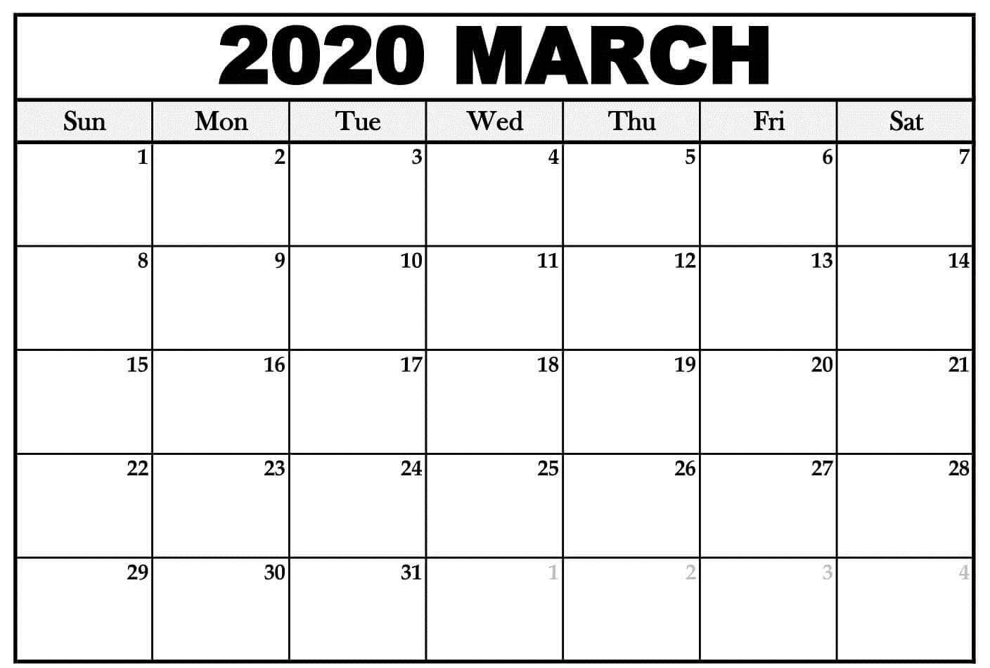 March 2020 Calendar Printable To Make Everyday Free Printable Calendar