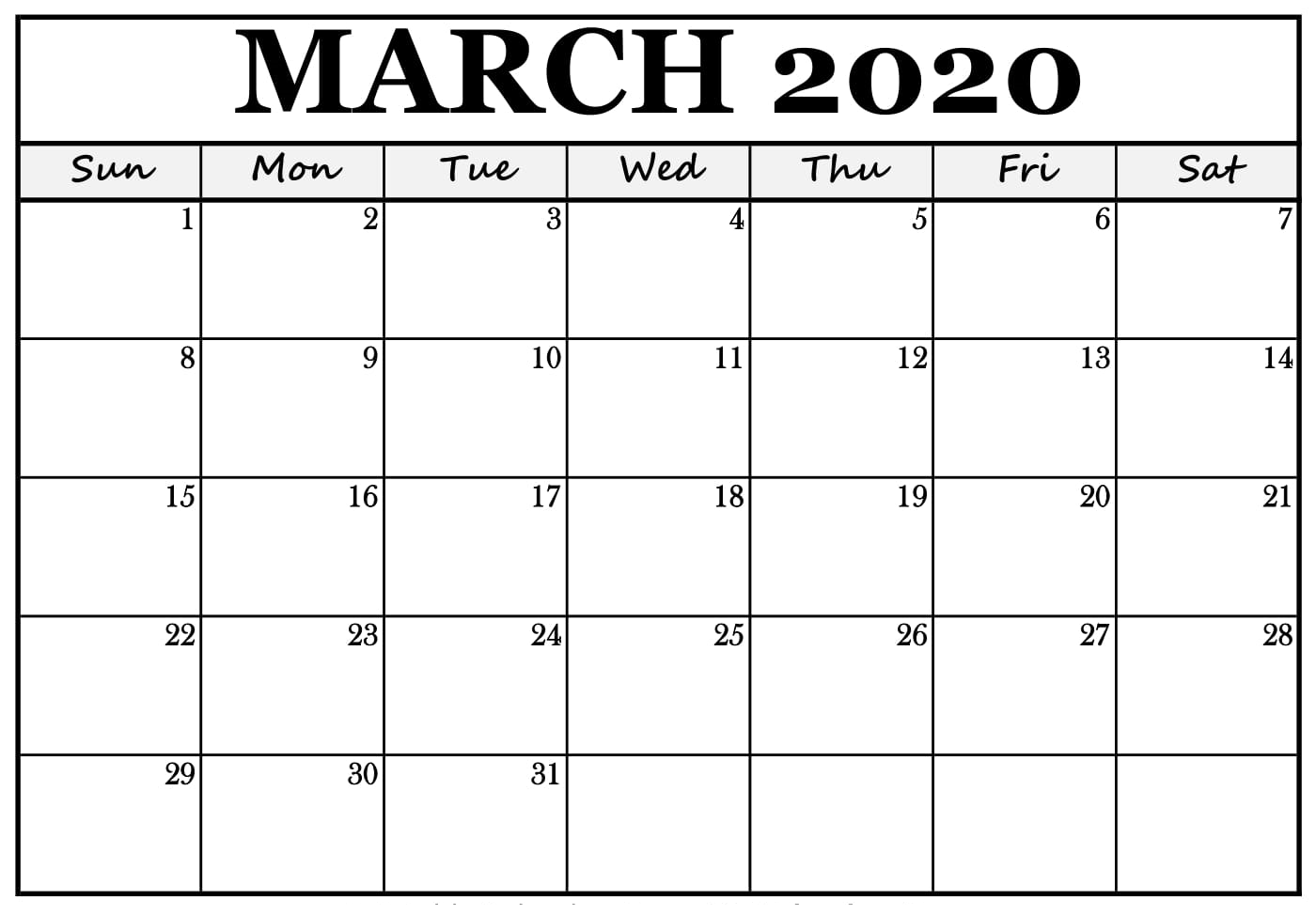 March 2020 Calendar