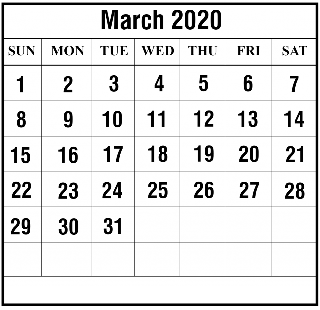 March 2020 Template Calendar