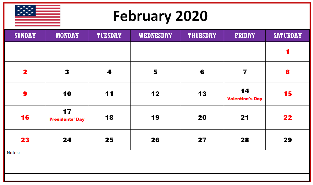 PDF February 2020 Calendar With Holidays