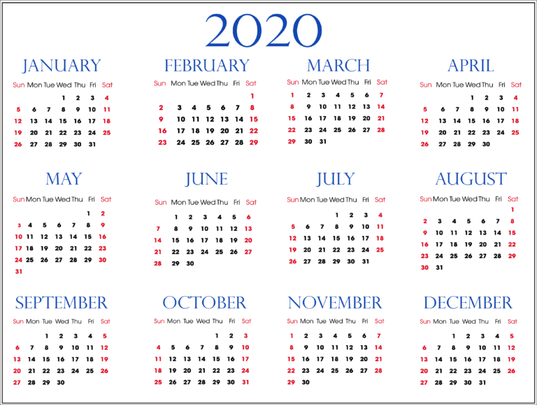 USA Federal and State 2020 Calendar With Holidays | Free Printable Calendar