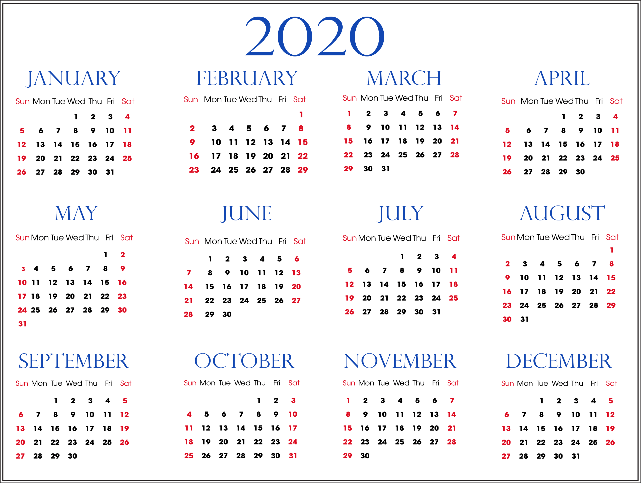 USA Federal and State 2020 Calendar With Holidays | Free Printable Calendar