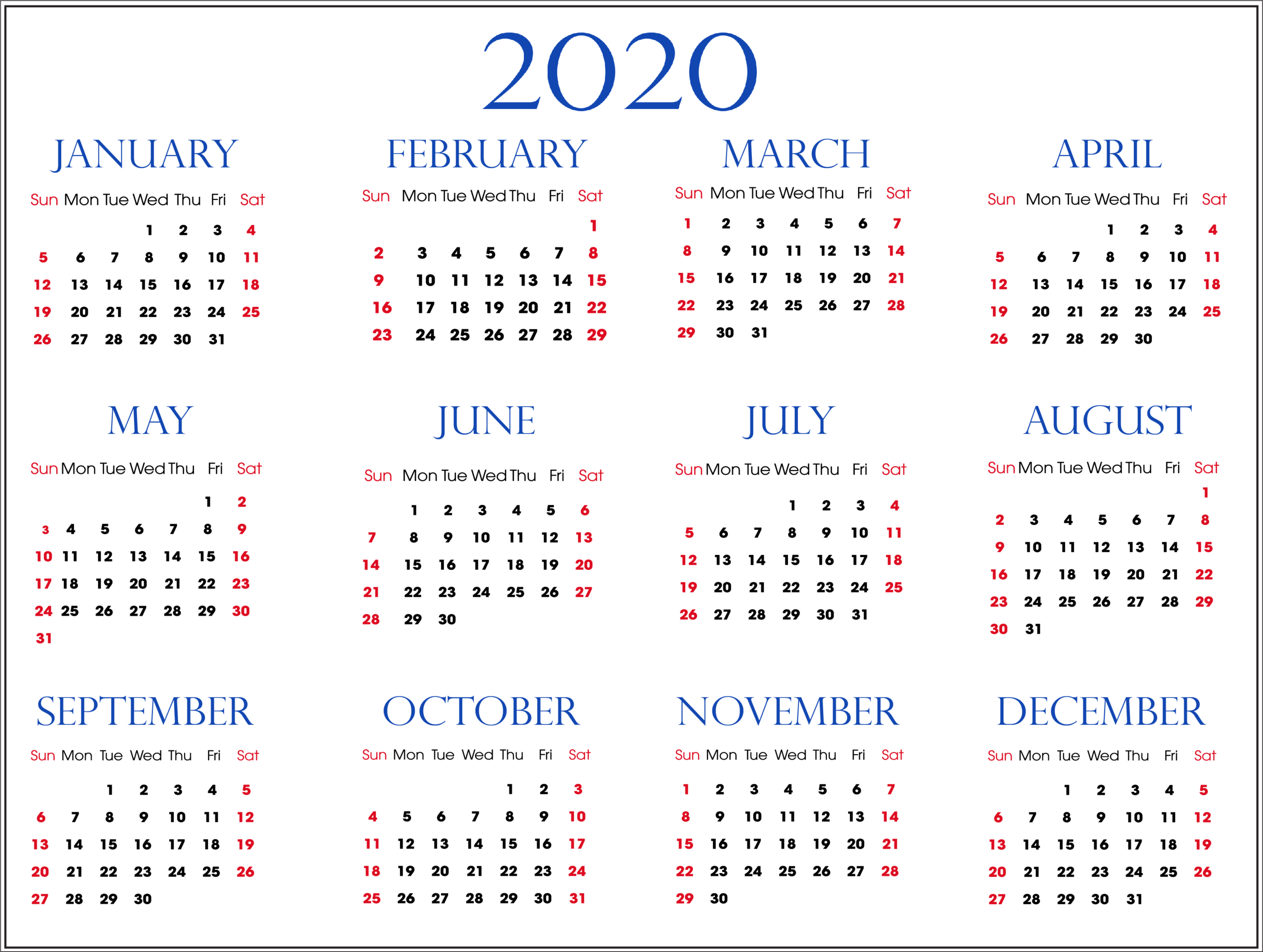 USA Federal and State 2020 Calendar With Holidays Free Printable Calendar