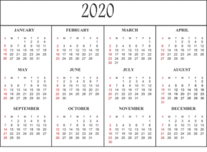 Usa Federal And State 2020 Calendar With Holidays 