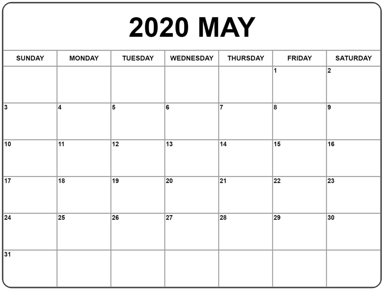 May 2020 Calendar PDF For School Free Printable Calendar
