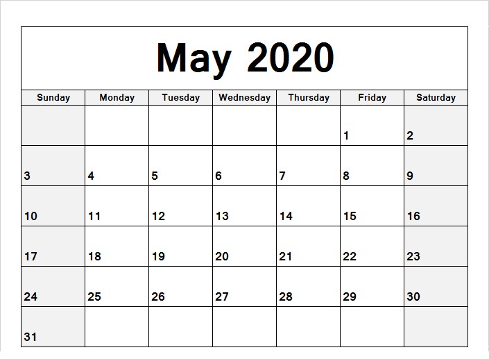2020 May Calendar
