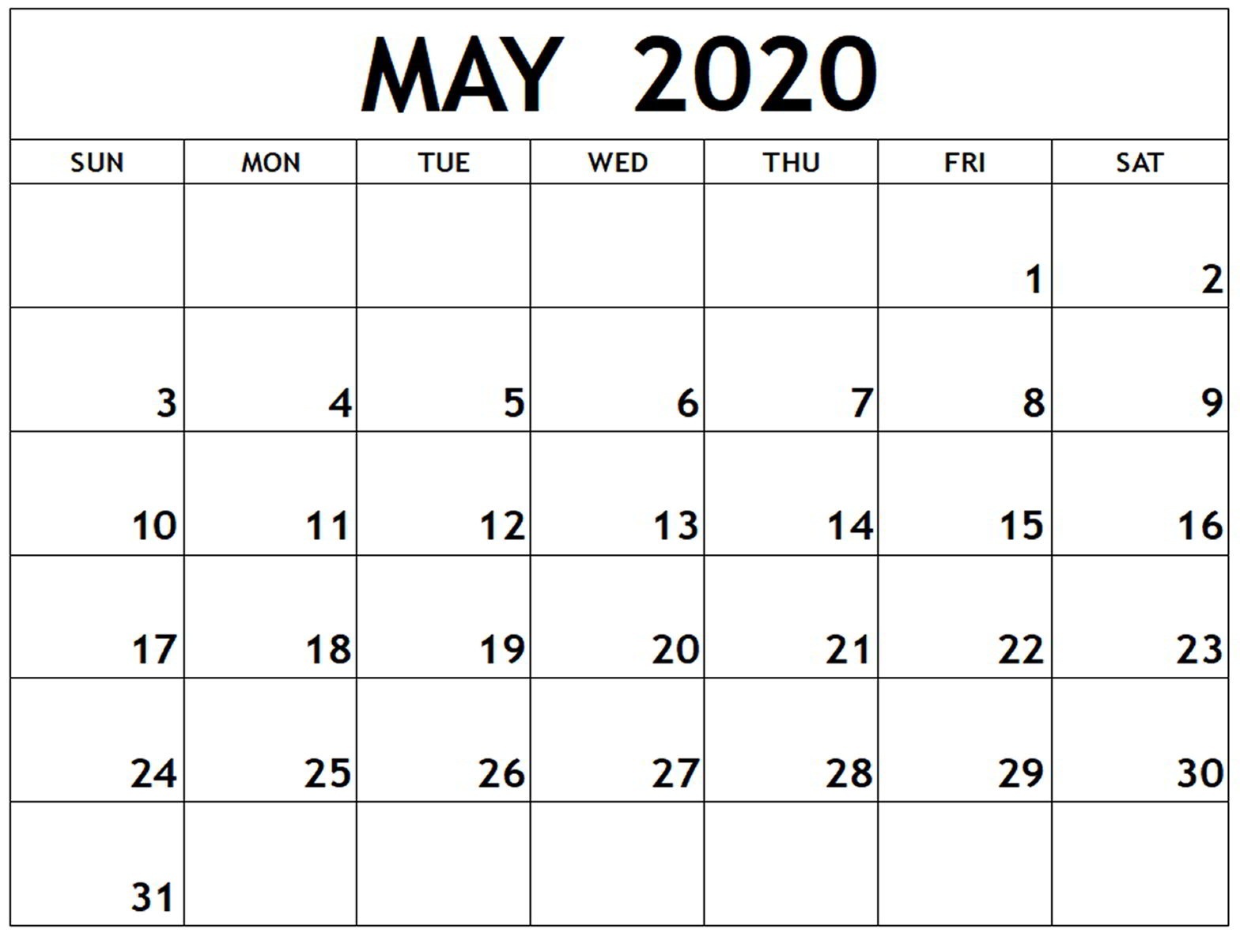 free calendar for may 2020 free printable calendar