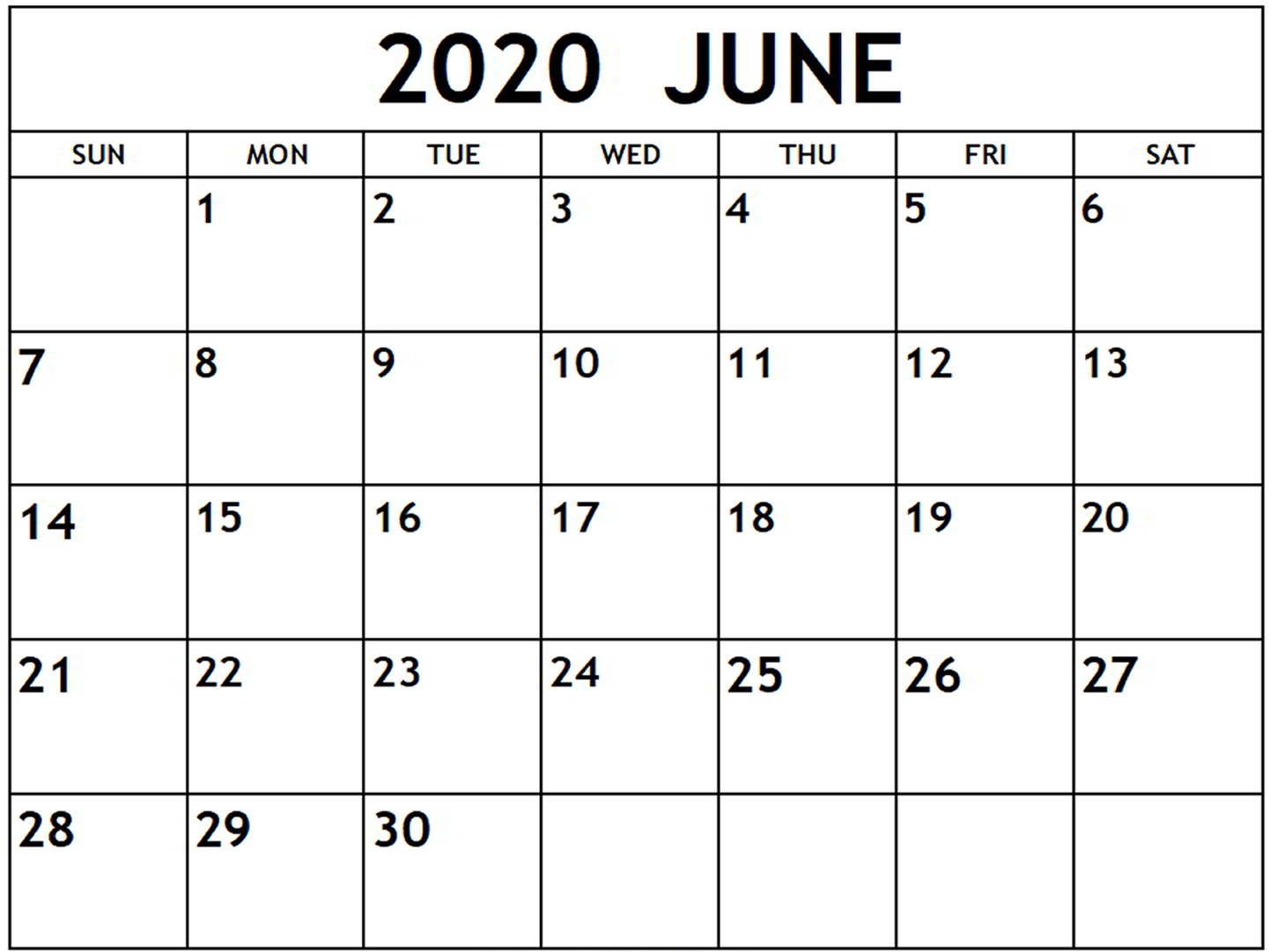Calendar June 2020 Printable