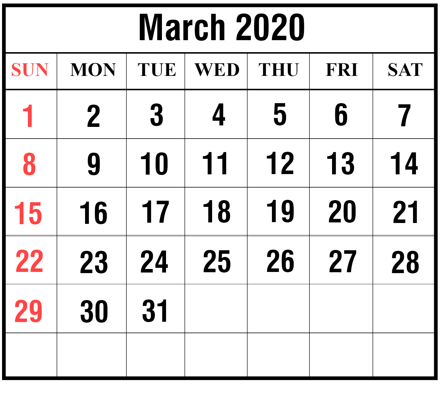 March 2020 Calendar Excel Sheet Free Printable Calendar