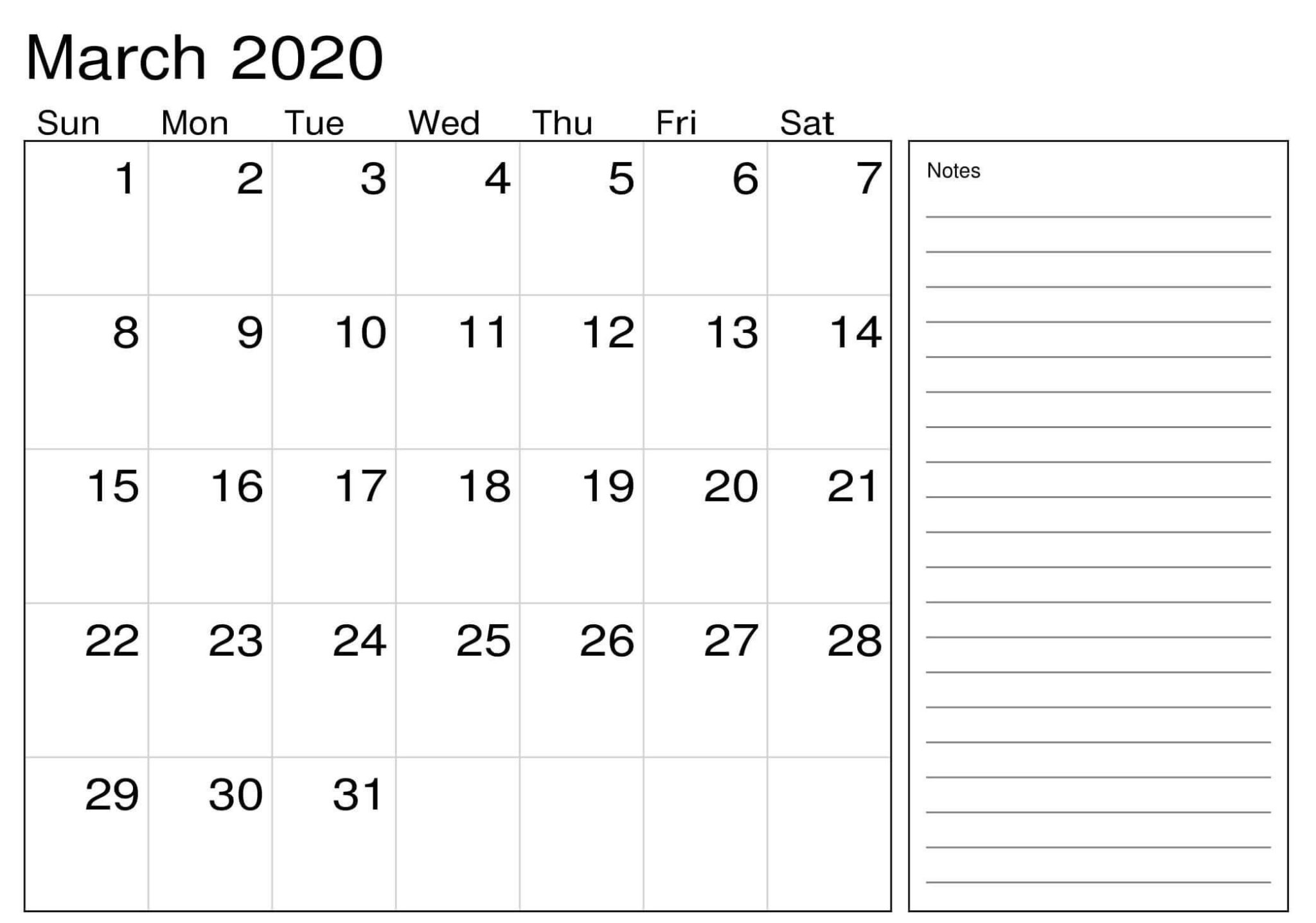 March 2020 Calendar Excel Sheet | Free Printable Calendar
