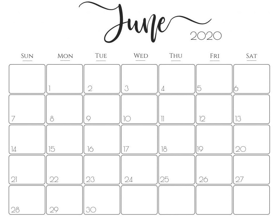June Calendar 2020 Printable