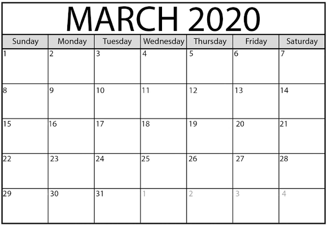 March 2020 Calendar Excel