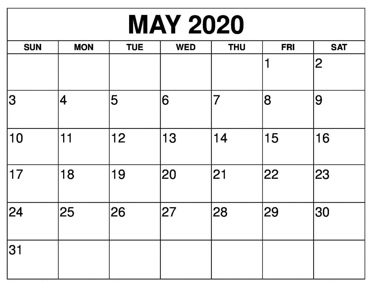 May 2020 Calendar Printable