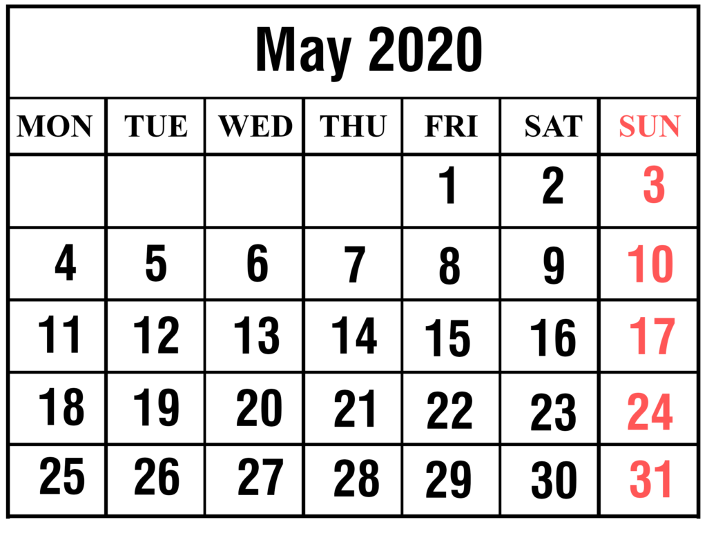 May 2020 Calendar With Holidays