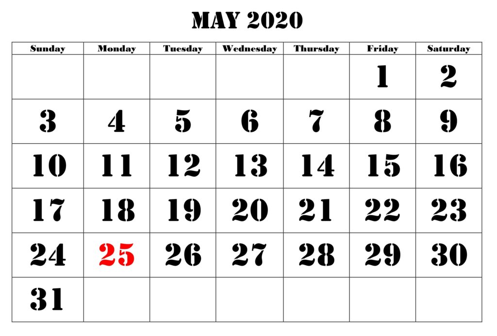 Printable May 2020 Calendar With Holidays | Free Printable Calendar