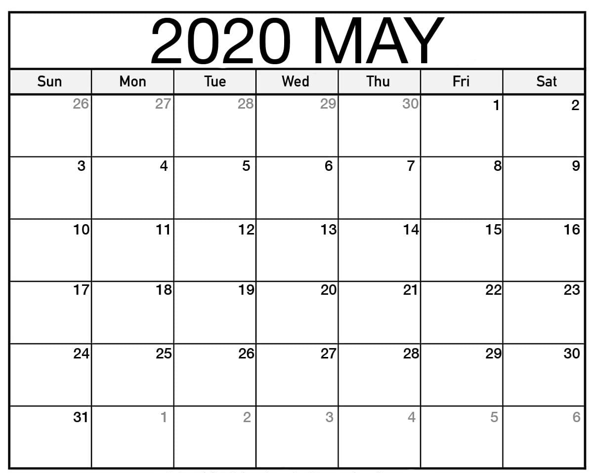 May Calendar 2020 Template