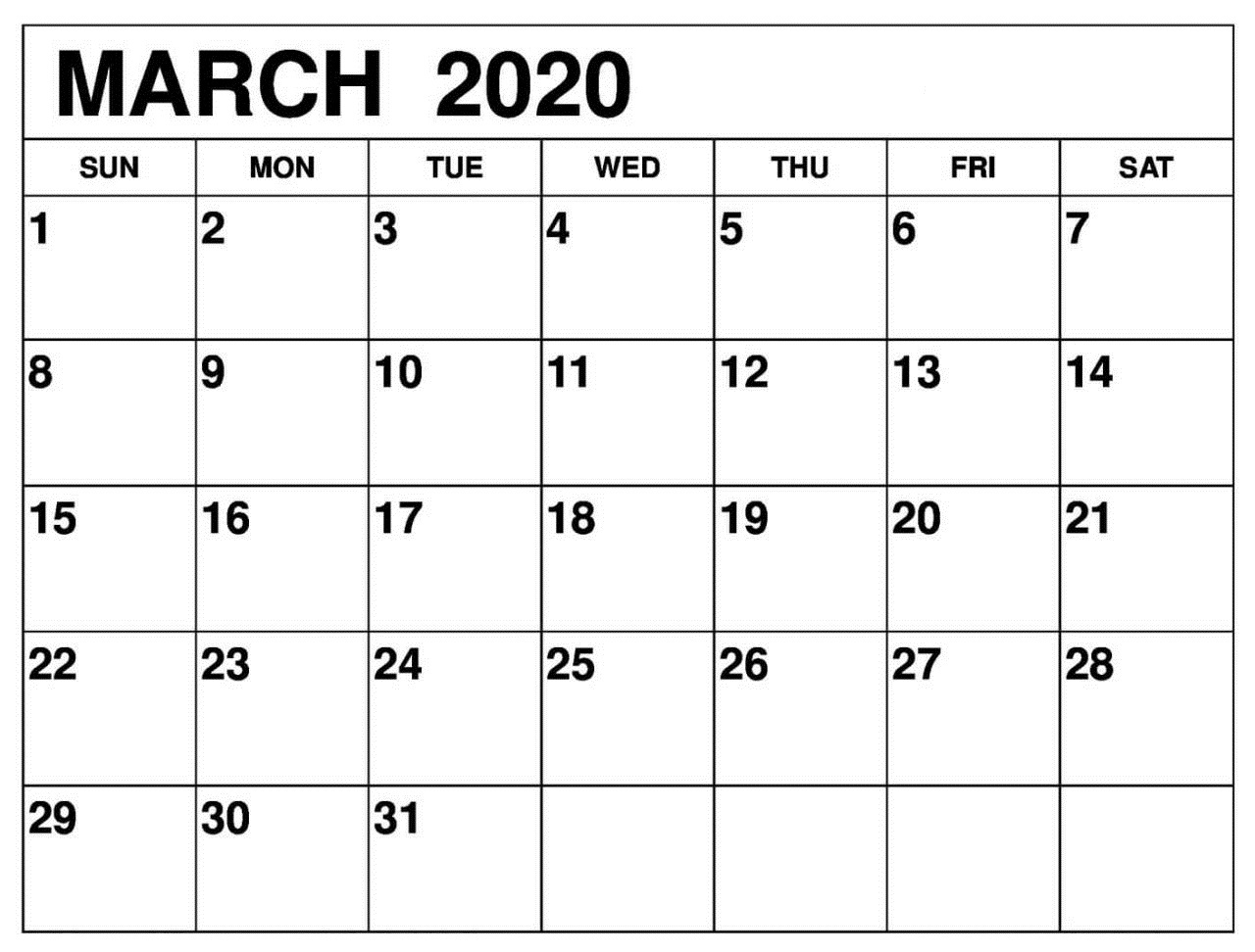 Planner March 2020 Calendar US