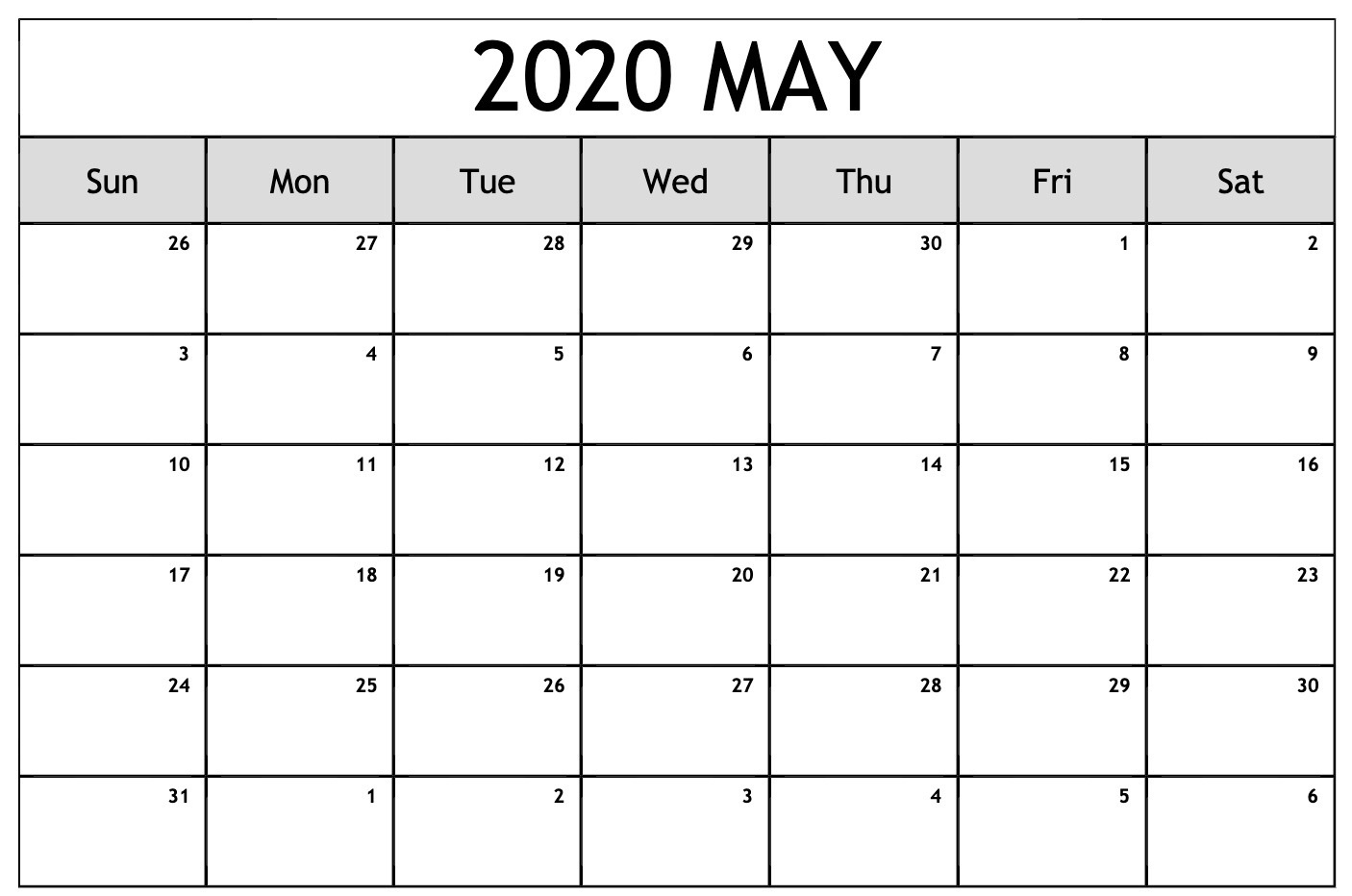 Printable Calendar For May 2020