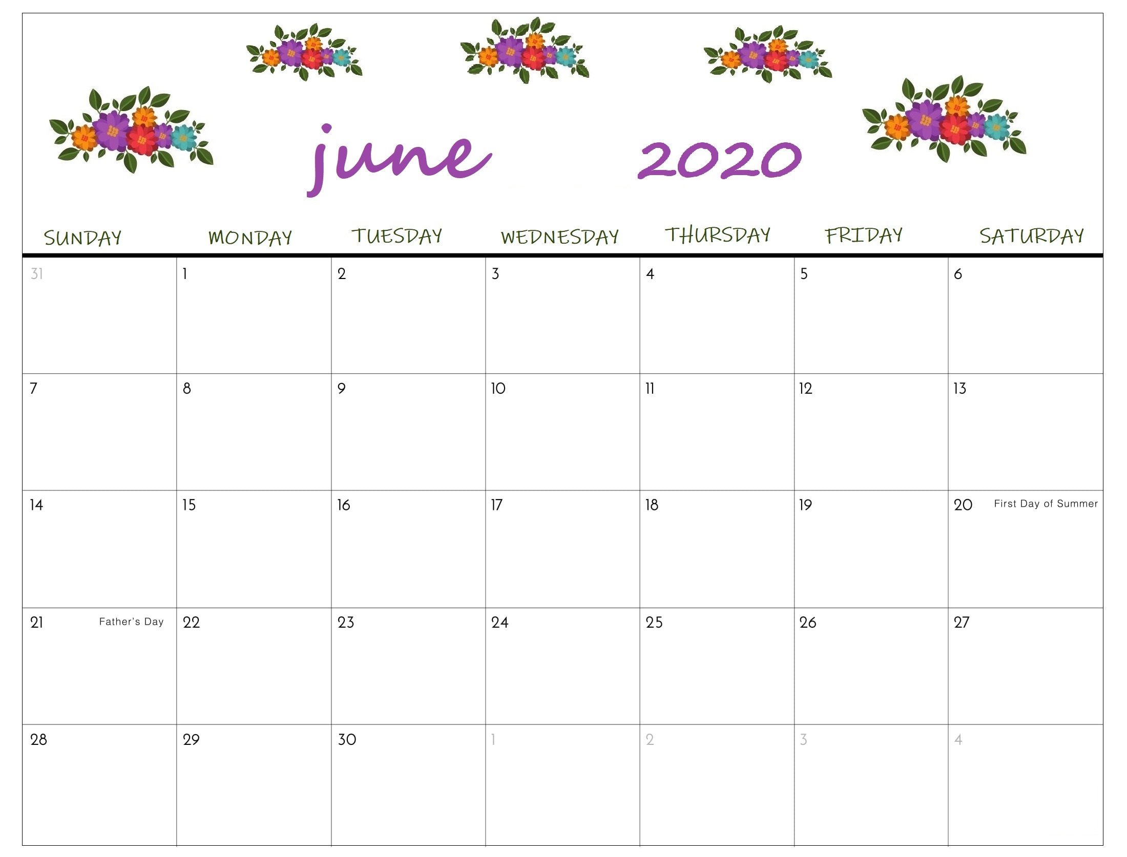 June 2020 Calendar PDF