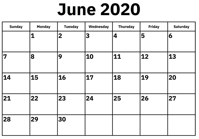 Printable June 2020 Calendar PDF