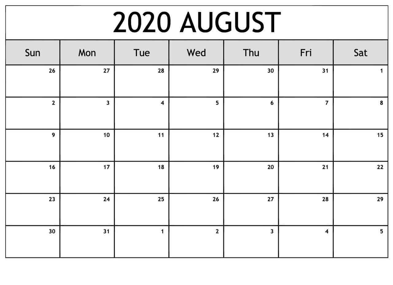 August 2020 Editable Calendar