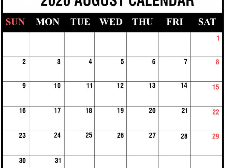 August Calendar 2020 With Holidays