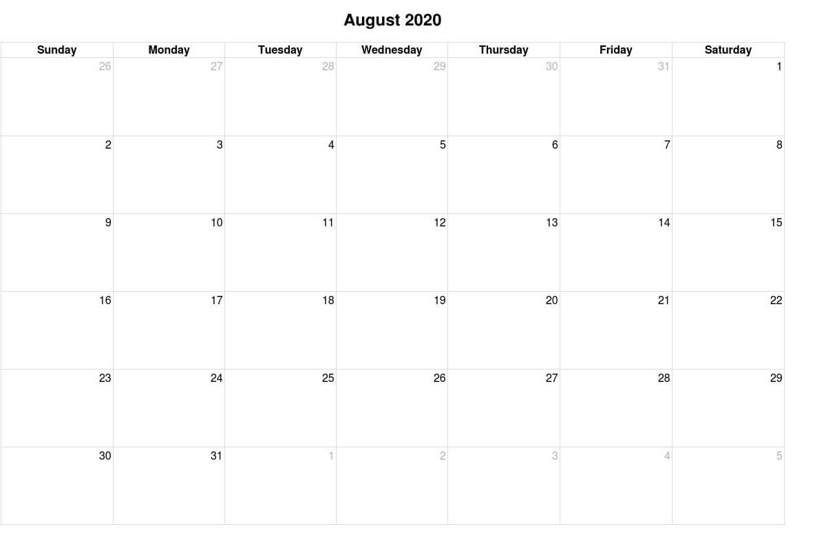 Calendar 2020 August PDF