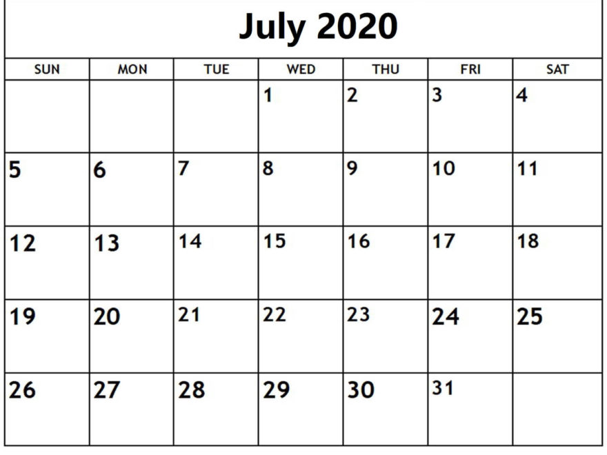 Cute July 2020 Calendar Printable