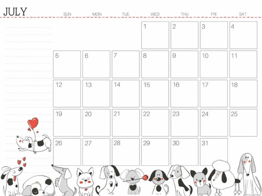 Cute July Calendar 2020