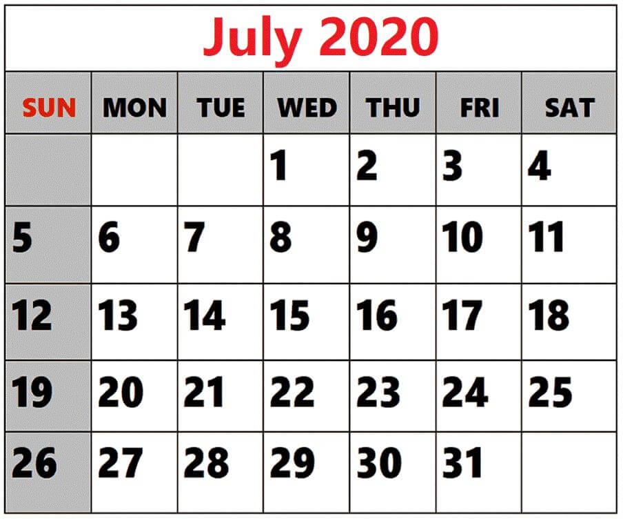 July 2020 Calendar Excel Plan Holidays Free Printable Calendar