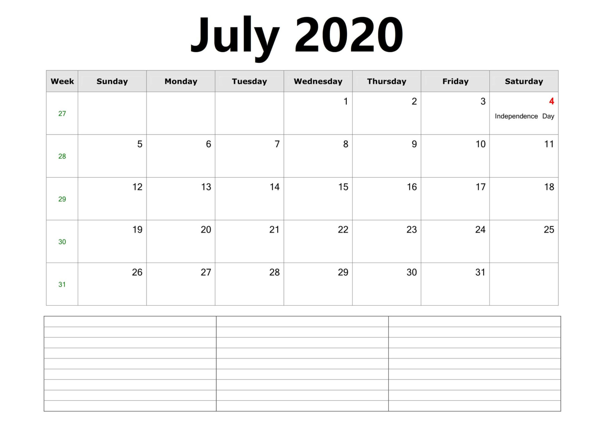 July 2020 Monthly Printable Calendar Free Printable Calendar