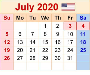 Printable July 2020 Calendar With Holidays | Free Printable Calendar