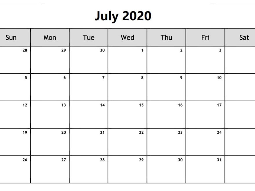 July 2020 Calendar With Notes